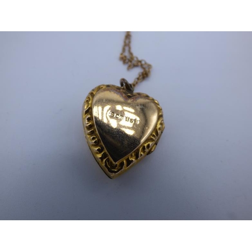 266 - Heart Shaped Locket Pendant on Chain 9ct Front & Back