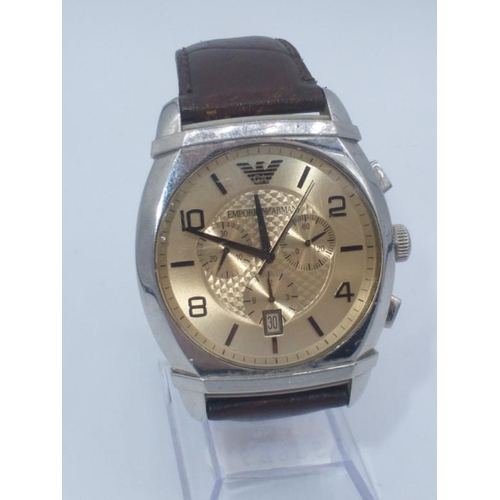 269 - Emporio Armani Watch with Leather Strap (Unsure of Authenticity) Working when Tested