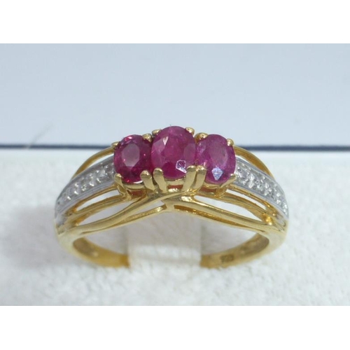 270 - Silver 925 Diamond and Ruby Ring (Size O) complete with Presentation Case and Box