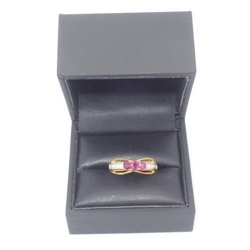 270 - Silver 925 Diamond and Ruby Ring (Size O) complete with Presentation Case and Box