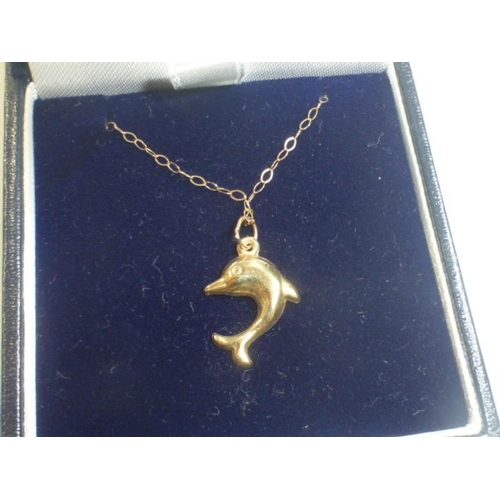 271 - Gold 375 Dolphin Pendant and Chain in Presentation Box