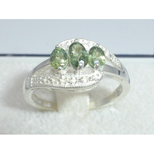 293 - Silver 925 Green Sapphire Ring (Size Q) complete with Presentation case and Box