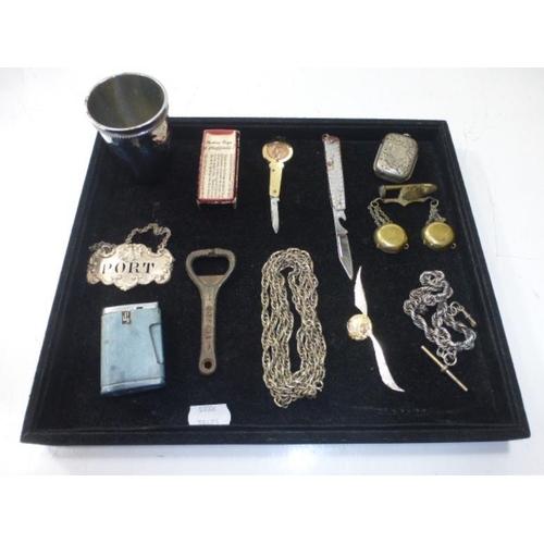 349 - Collectors Tray including Watch Chain's Ronson Lighter, Pocket Knives and More