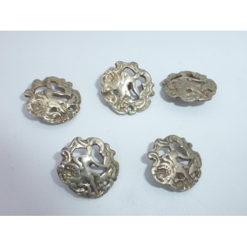 350 - Set of 5 Antique Silver Buttons (2 with Hallmarks)