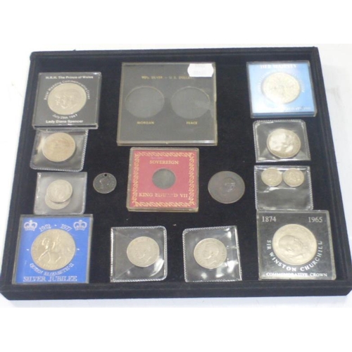 352 - Collectors Tray of Coinage Including Crowns' Georgian Penny, Georgian Penny, and More