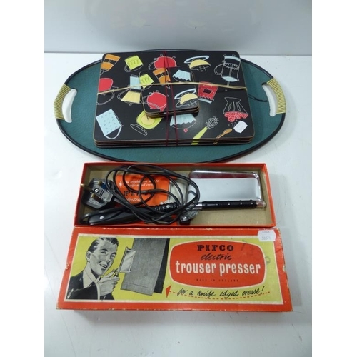 85 - Pifco Electric Trouser Press complete with Original Box,  Retro Serving Tray and Set of Place Mats