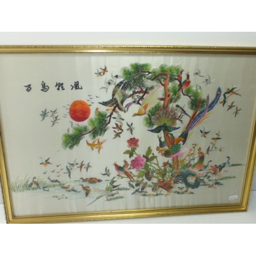 6 - Framed and Glazed Oriental embroidered silk