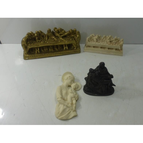 11 - Selection of 4 Religious themed ornaments including Last Supper, Pieta Jesus after Crucifixion and M... 