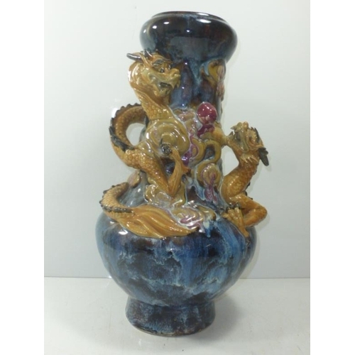 13 - Chinese Flambe Dragon vase with 2 Dragons entwined (20