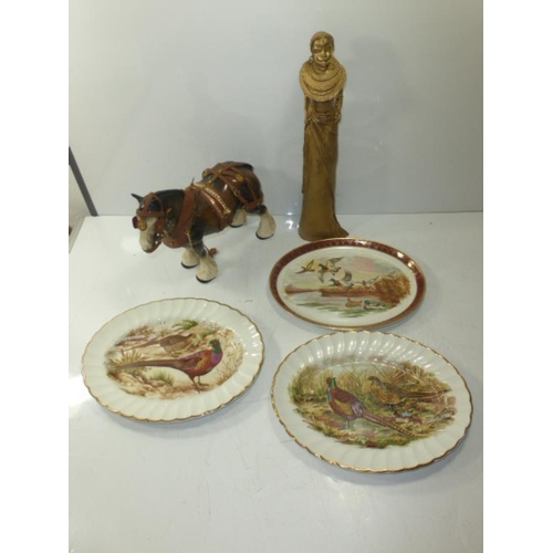 20 - Mixed Selection Including Ceramic Shire Horse, Tribal Figurine and 3 Bird Themed Platters