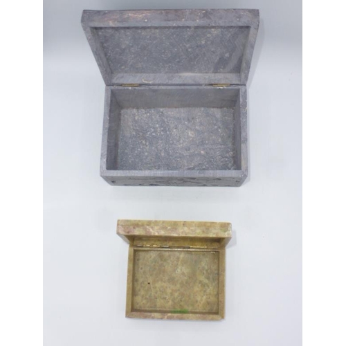 52 - Three soapstone items to include Trinket boxes and Holder A/F