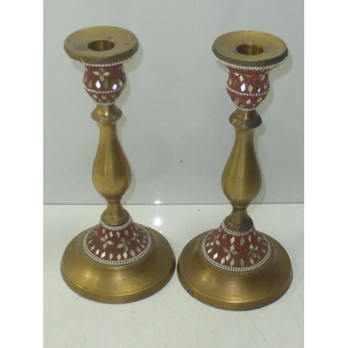 57 - Pair of Indian Brass Candle sticks