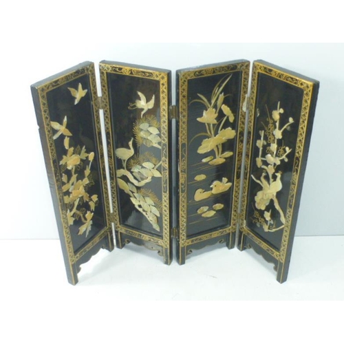 62 - Oriental Black Lacquered Mother of Pearl Screen (14