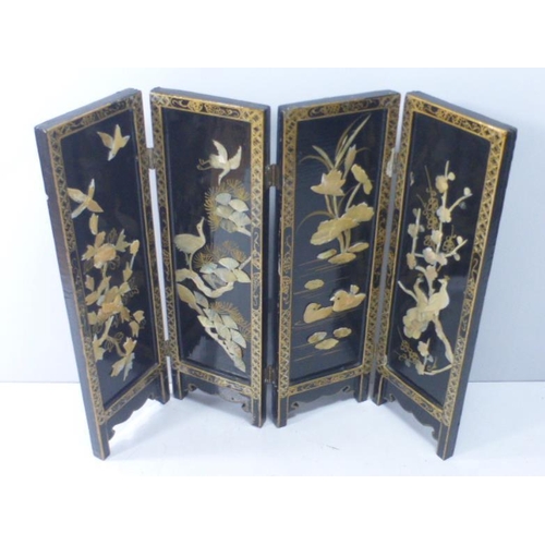 62 - Oriental Black Lacquered Mother of Pearl Screen (14