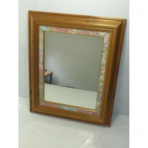 61 - Pine Framed Wall Mirror with Floral Decoration (19