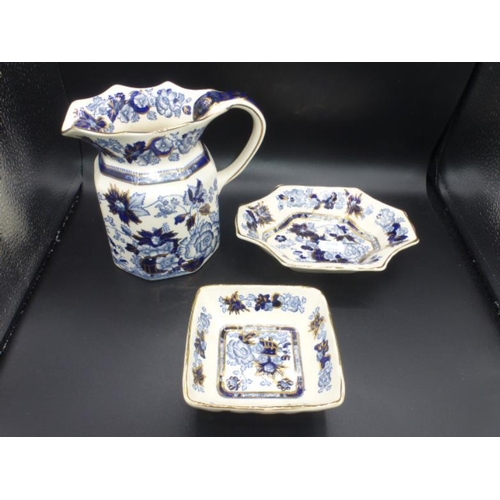 69 - Masons Ironstone Sapphire Jug and Two trinket dishes