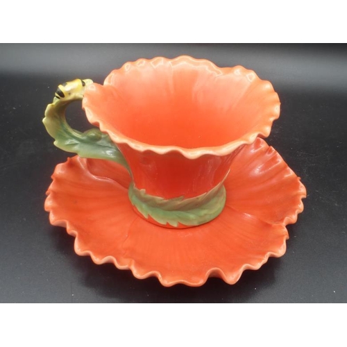 199 - Unusual Sunflower themed Cup and Saucer with Bee Decoration