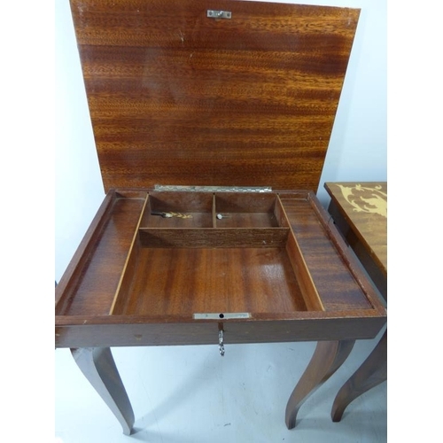 155 - Two Wooden inlaid Musical  Sewing Tables (A/F)