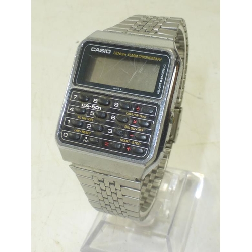 222 - Vintage Casio CA-501 Stainless Steel Calculator Watch: Lithium Alarm Chronograph