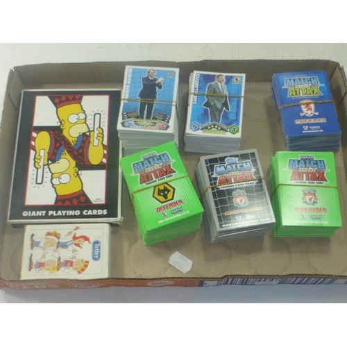 590 - Selection of Match Attax Trading Cards with a Tetley Tea Deck of Cards and a Large Deck of Simpsons ... 