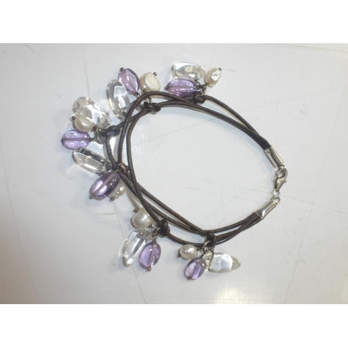 289 - Silver 925 Amethyst, Pearl & Crystal Bracelet in Presentation Box