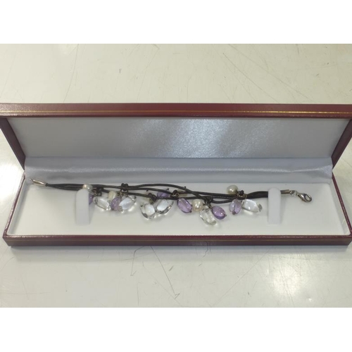 289 - Silver 925 Amethyst, Pearl & Crystal Bracelet in Presentation Box