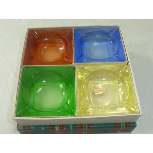 303 - Box Set of Four Bohemia glass Mini ashtrays