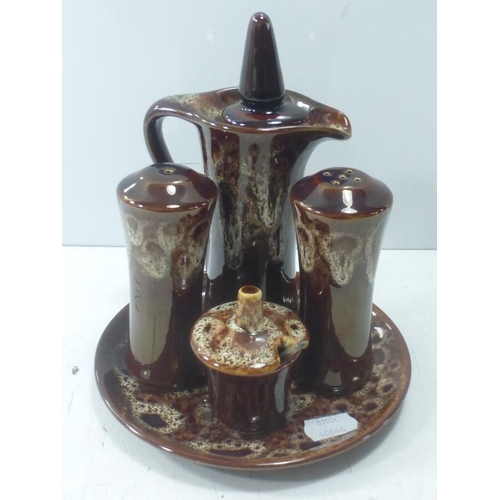 313 - Kernewek (Cornwall) Honeycomb Pottery Condiment Set with Tray (1960s / 70s)