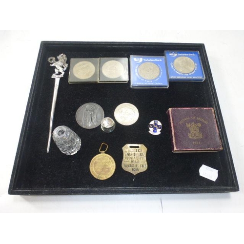 322 - Mixed collection of items to include Coins, Silver plated letter opener, Silver hallmarked topped gl... 