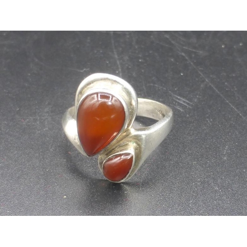 345 - Vintage Silver 925 and Amber Ring (Size P) In Presentation Box