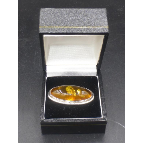 349 - Vintage Silver 925 and Amber Brooch in Presentation Box