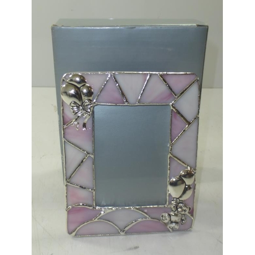 354 - Child's Picture frame with Pink Coloured glass Frame complete with box