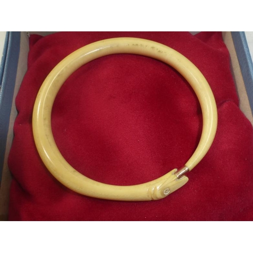 355 - Art Deco Ivory and Gold Snake Bangle in Presentation Case