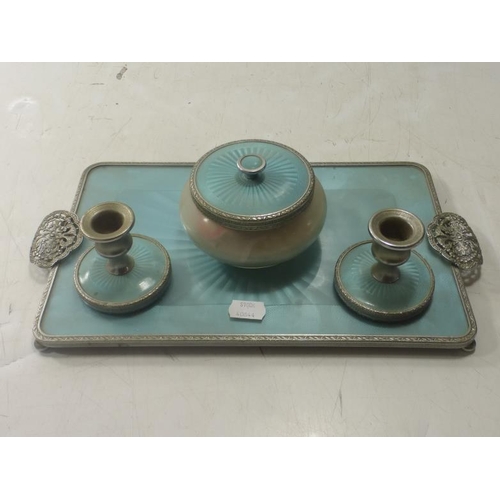 358a - Retro Powder Blue Bedroom set to include Candle holders, Powder puff on tray