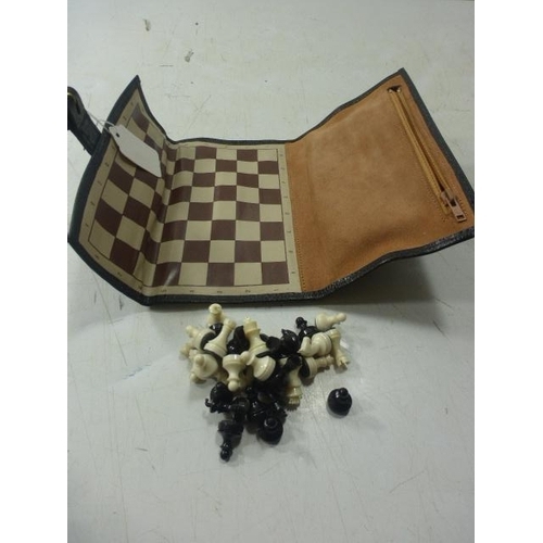 257 - Travel Leather Roll Pouch Magnetic Chess Set  (Complete)