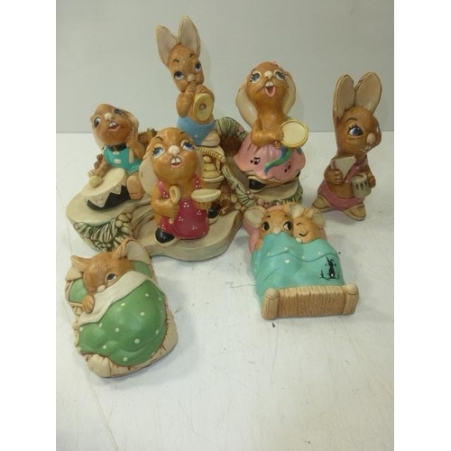 274 - Selection of Pendelfin Rabbits (Made in Barnsley) complete with Display Stand