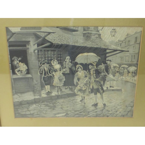14 - Framed and Glazed Victorian Silk Picture depicting Georgian Scene (18