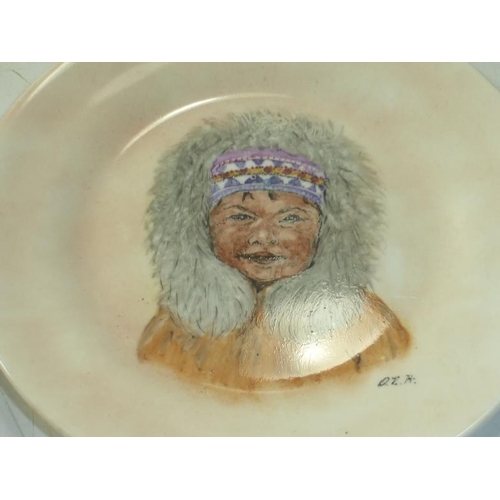 25 - Hand painted Eskimo Plate and Brass Inlaid Decorative Bowl