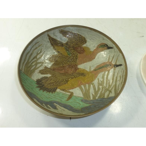 25 - Hand painted Eskimo Plate and Brass Inlaid Decorative Bowl