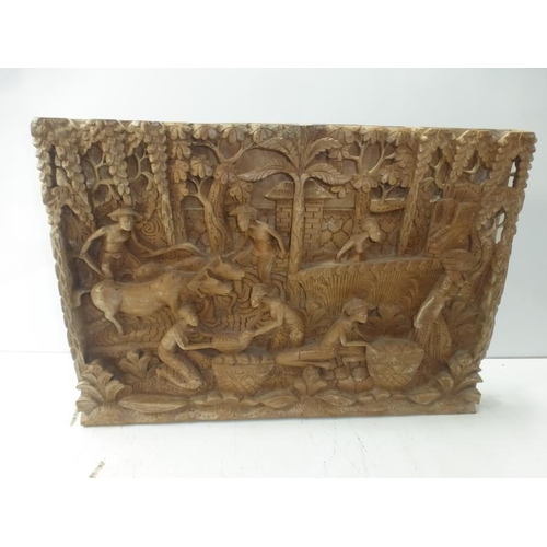 27 - Vintage Camphor Wood Oriental Hand Carved Wall Plaque (19