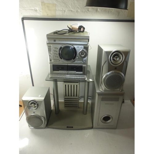 48 - Dual 3 Disc Changer, Radio, Cassette System complete with Stand, Speakers and Sunwoofer