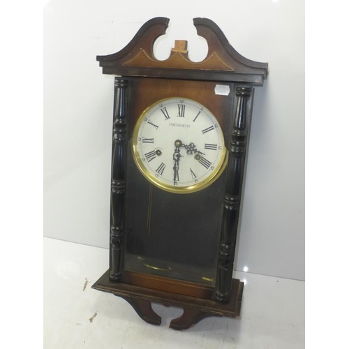 94 - President 31 Day Wood Cased Wall Clock complete with Key and pendulum