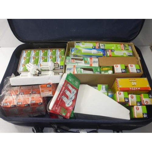 159 - A Nice Quality Pull Along Suitcase full of New lightbulbs, including 60 watt incandescent , low ener... 