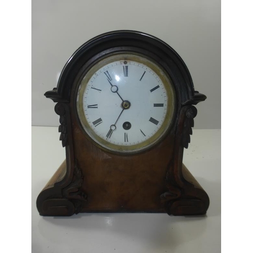 224 - French Mantle Clock with Walnut Veneer and Good French Movement  (Spares or Repairs)