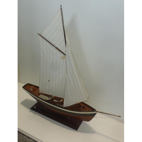 3 - Hand Made Wooden Sailing Ship Mounted on Plinth complete with Rigging (Stern to Bow 80cm)