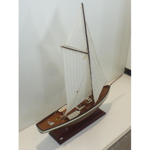 3 - Hand Made Wooden Sailing Ship Mounted on Plinth complete with Rigging (Stern to Bow 80cm)