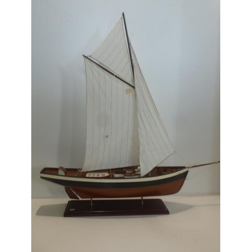 3 - Hand Made Wooden Sailing Ship Mounted on Plinth complete with Rigging (Stern to Bow 80cm)