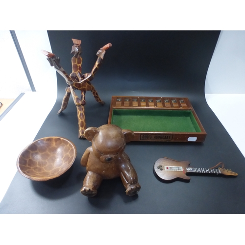 47 - Collection of Wooden items to include Bear, Vintage Game and More