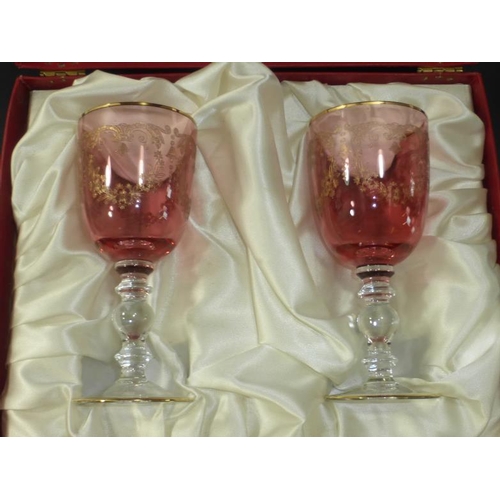 204 - Set of two John Jenkins Ruby Royal Hand Made Glasses in Case