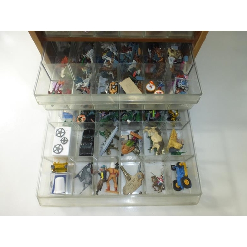 206 - Three Drawer Storage Box with Large Selection Collectibles including Coin's, Buttons, Military Figur... 